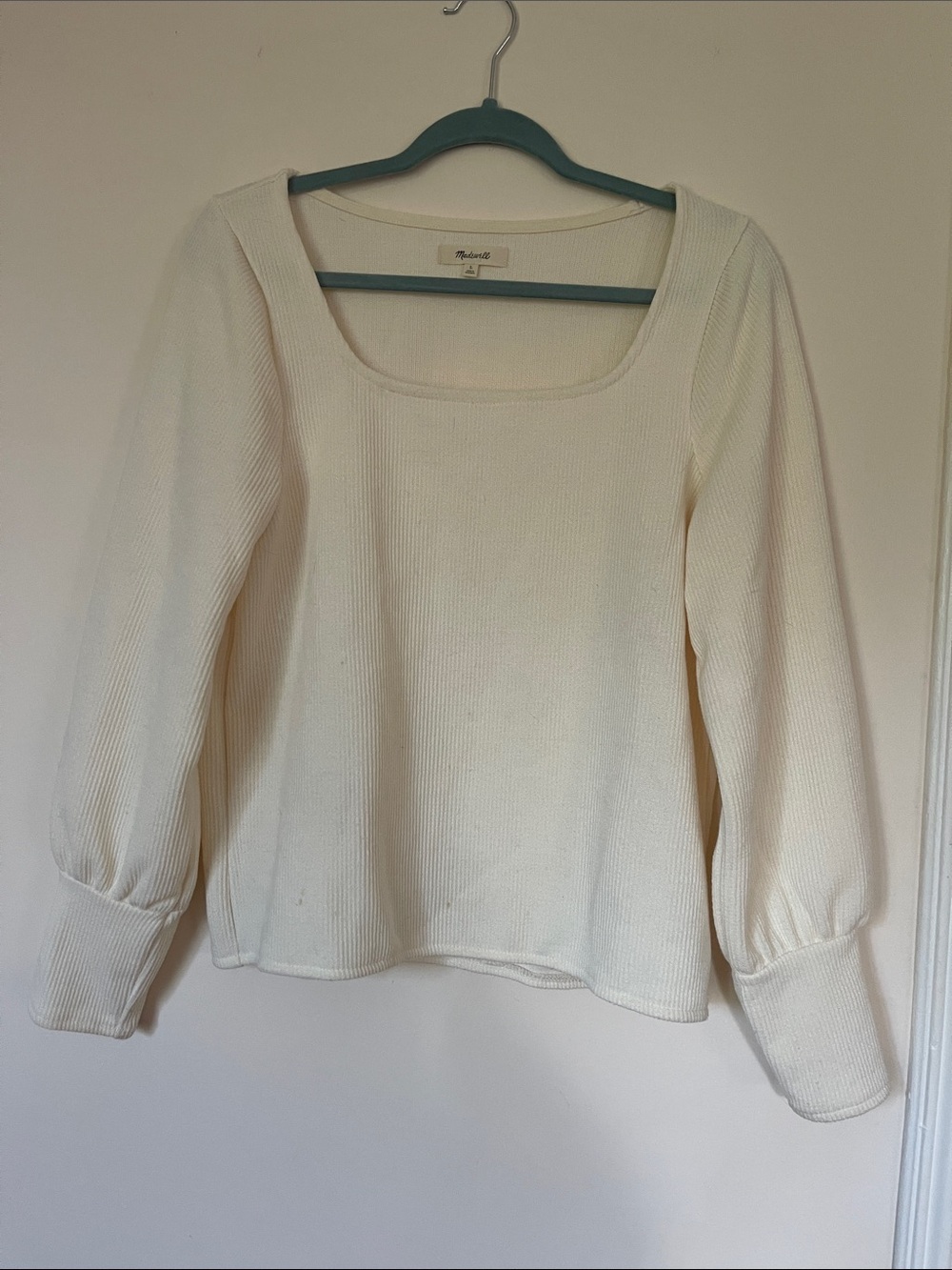 Madewell Ivory Square-Neck Long Sleeve Ribbed Top
